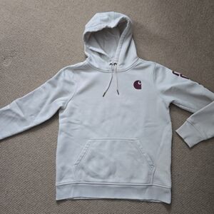 Carhartt Women's White Hoodie With Burgundy Logo M